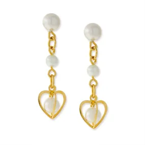 1928 Jewelry Double Faux Pearl Drop Heart Earrings