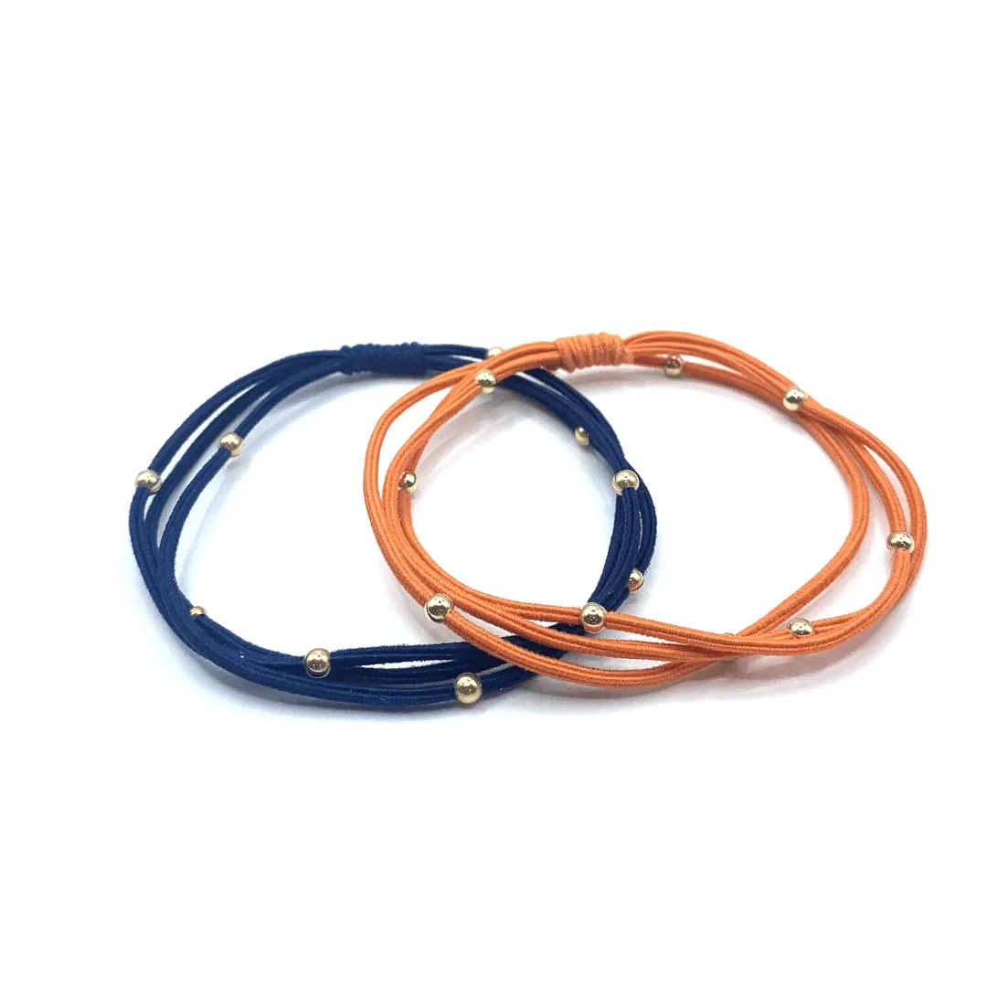 3mm Gold Water Pony Waterproof Bracelet Hair Bands in Orange and Navy (#13)