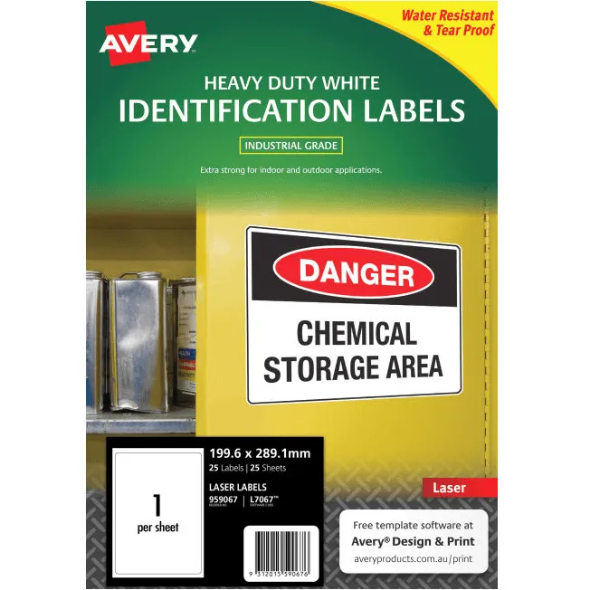 4 Pack Avery 959067 L7067 Heavy Duty Laser Labels White 1/Page Pack 25 Sheets