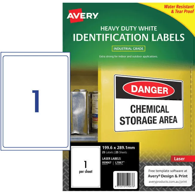 4 Pack Avery 959067 L7067 Heavy Duty Laser Labels White 1/Page Pack 25 Sheets