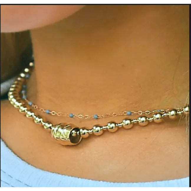 5mm+2mm 14k Gold-Filled Waterproof Dimension Barrel Necklace