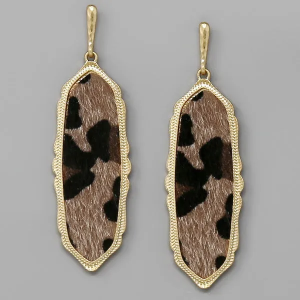 Animal Print Faux Fur Vintage Frame Drop Earrings