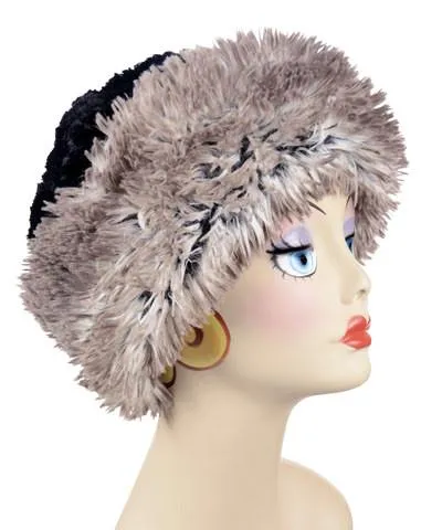 Arctic Fox with Cuddly Black Luxury Faux Fur Beanie Medium