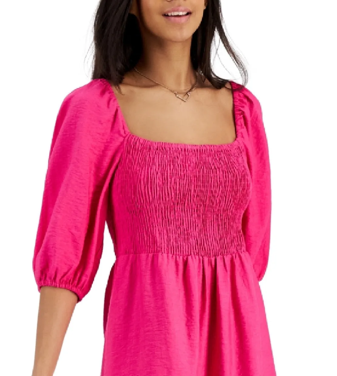 Bar III Women's Puff Sleeve Smocked Dress Pink Size Medium