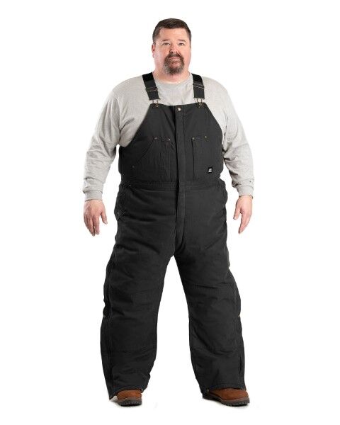 Berne Men's Heartland Insulated Washed Duck Bib Overall in Black