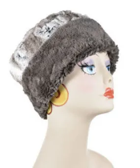 Birch with Gray Luxury Faux Fur Cuffed Pillbox Hat