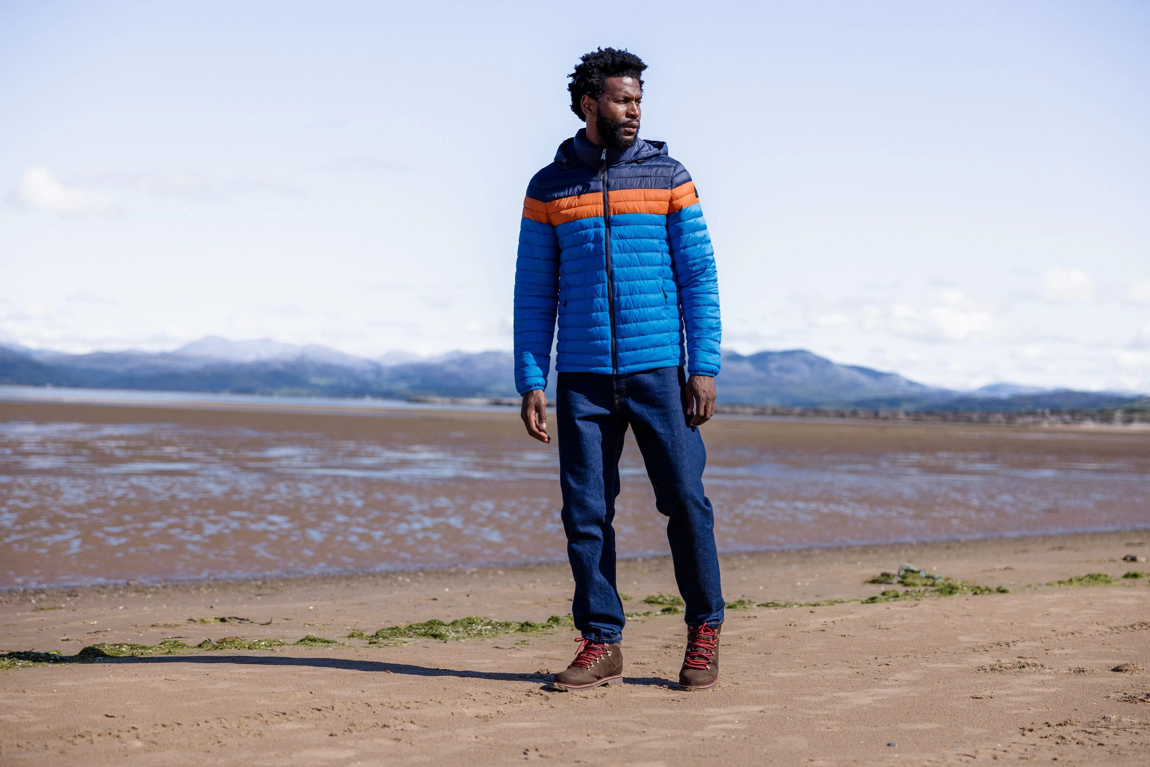 Bowburn Mens Padded Jacket - Peacock Blue/Dark Orange