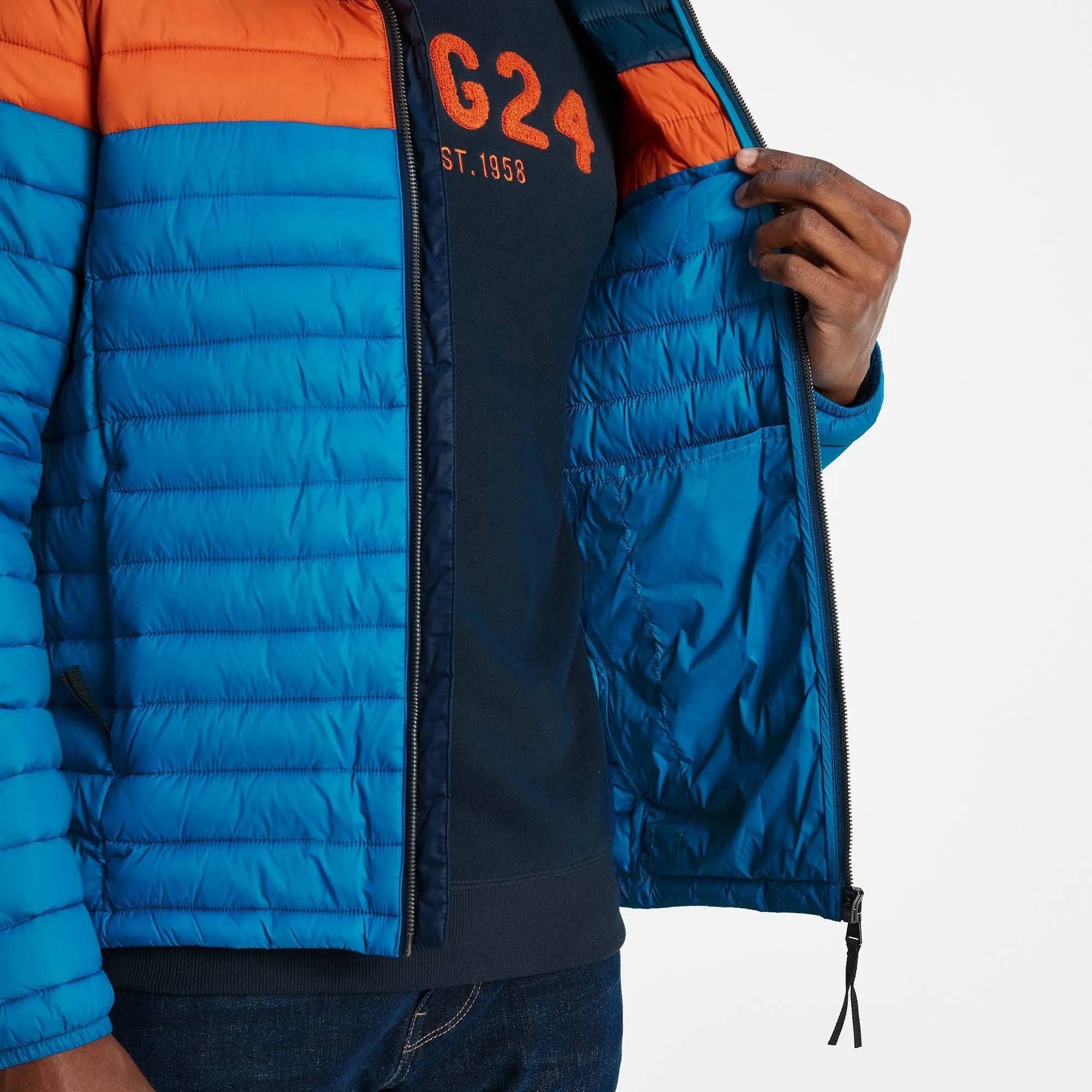 Bowburn Mens Padded Jacket - Peacock Blue/Dark Orange