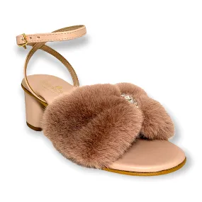 Camilla sandal in nude pink faux fur with crystals