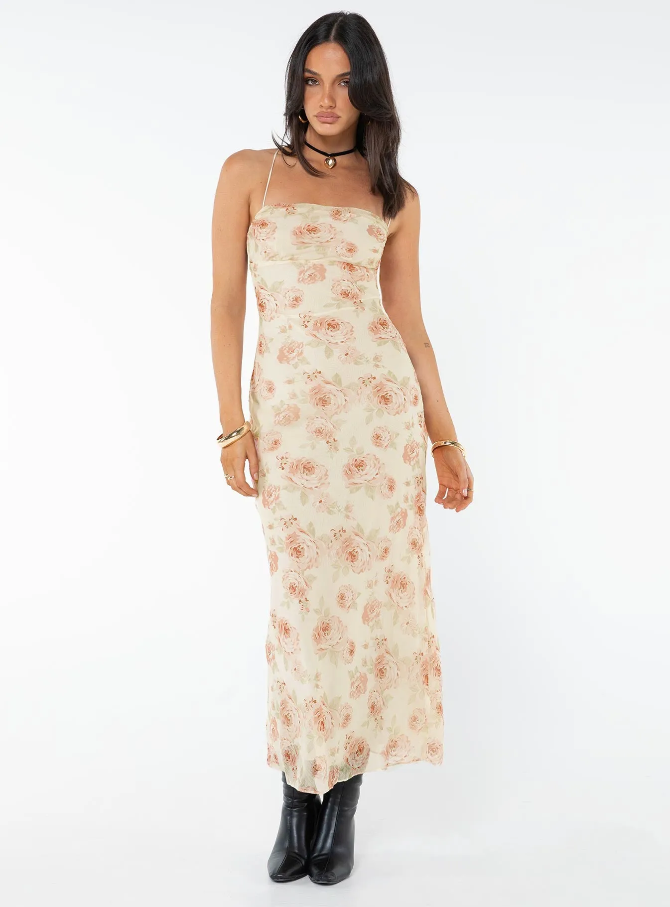 Cartian Strapless Maxi Dress Cream / Pink Floral