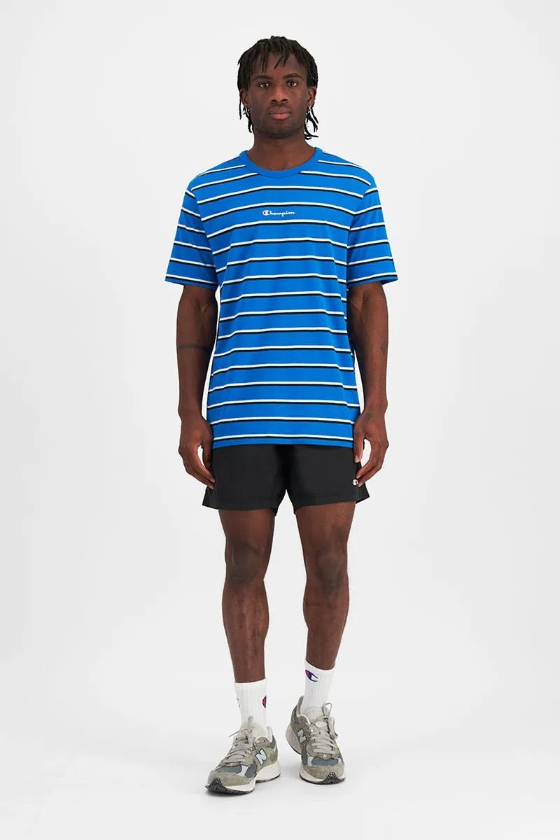 CHAMPION MENS SCRIPT STRIPE BLUE TEE