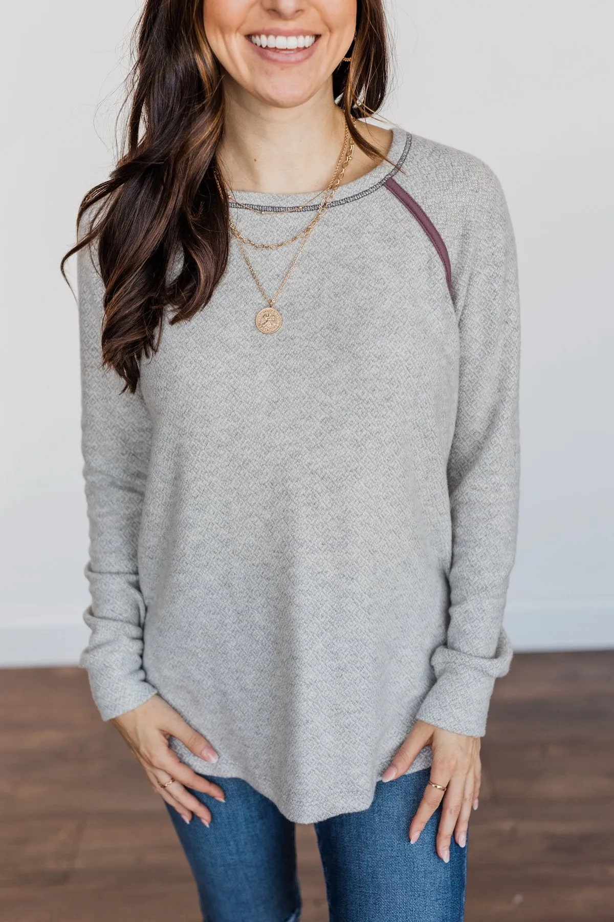 Cold Weather Blessings Brush Knit Top- Light Heathered Grey