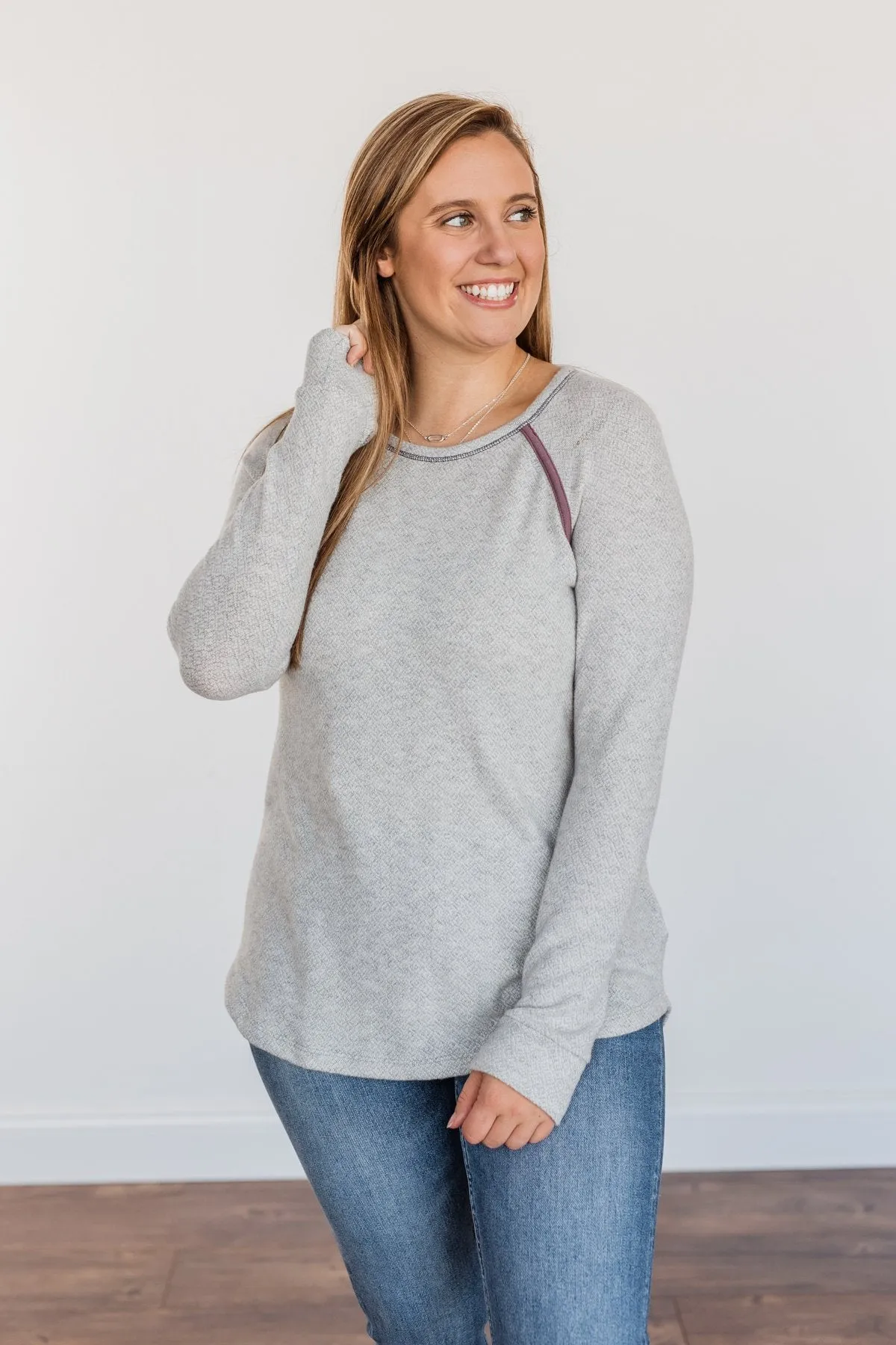 Cold Weather Blessings Brush Knit Top- Light Heathered Grey