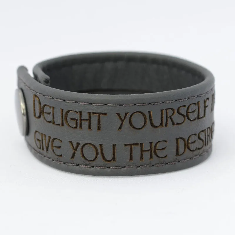 Delight Yourself in the Lord, Psalm 37:4 - Black Engraved Italian Leather Bracelet