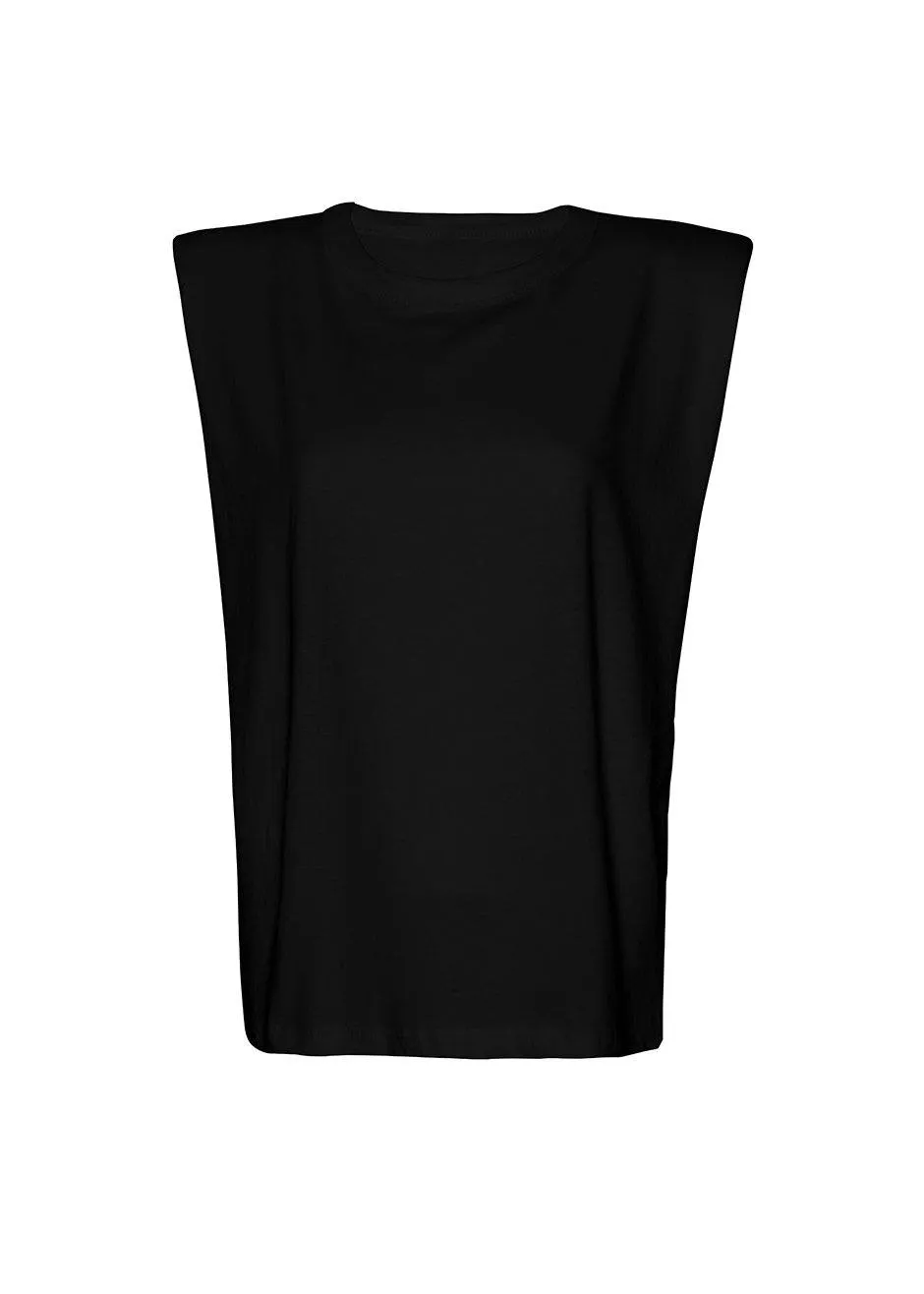 Eva Padded Shoulder Muscle T-Shirt - Black