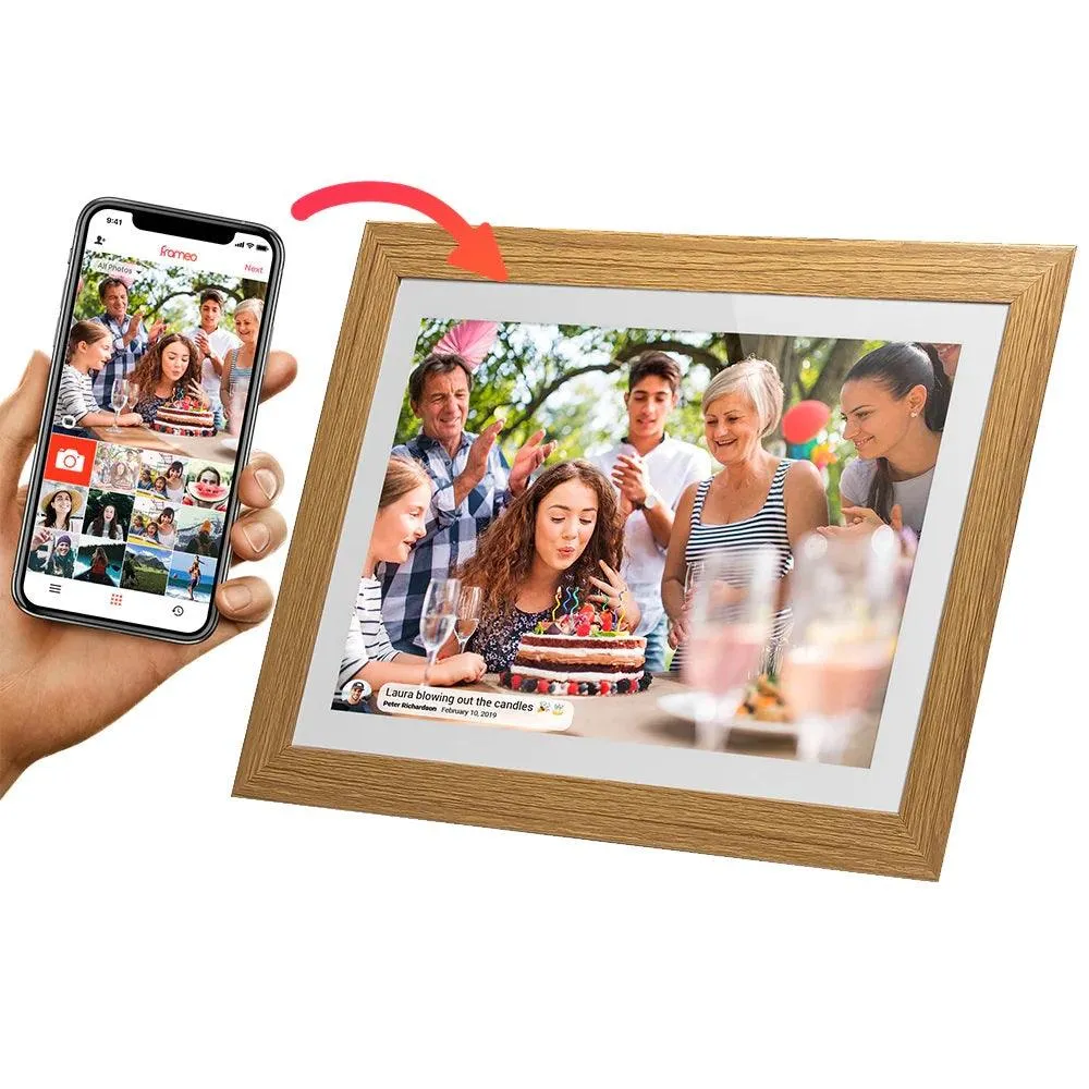 Frameo 10.1 Smart WiFi Digital Photo Video Frame White Oak