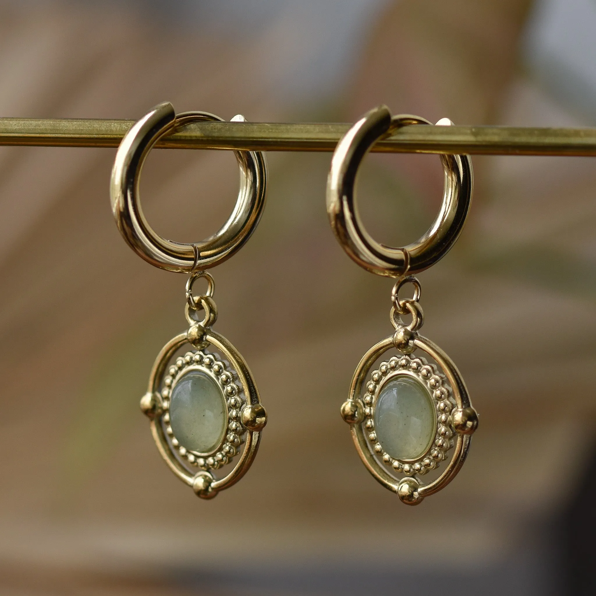 Golden Green Aventurine Huggie Earrings