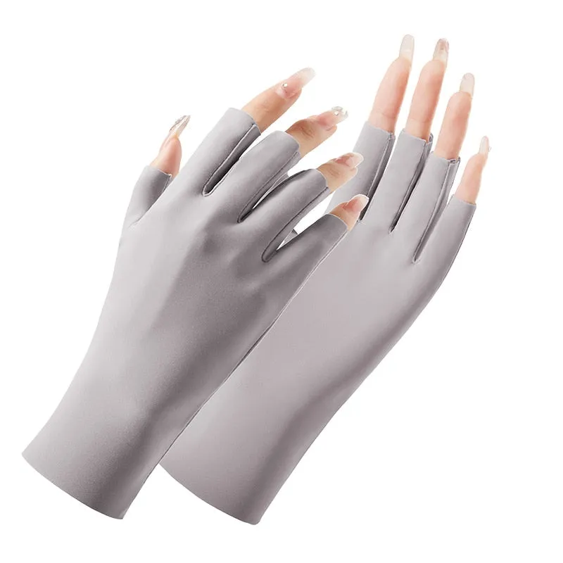 Ice Silk Half-Finger Thin Stretchy UV Protection Gloves for Women