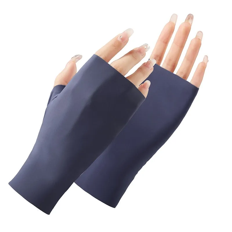 Ice Silk Half-Finger Thin Stretchy UV Protection Gloves for Women