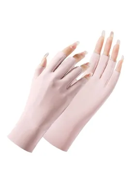 Ice Silk Half-Finger Thin Stretchy UV Protection Gloves for Women