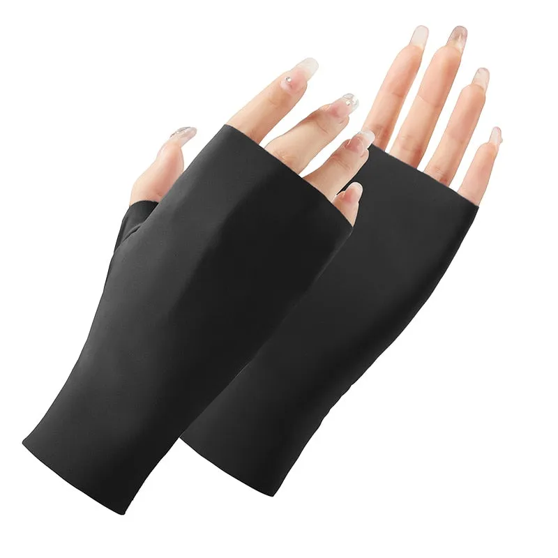 Ice Silk Half-Finger Thin Stretchy UV Protection Gloves for Women