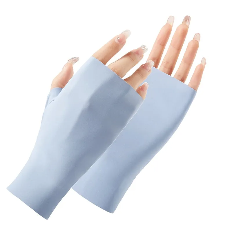 Ice Silk Half-Finger Thin Stretchy UV Protection Gloves for Women