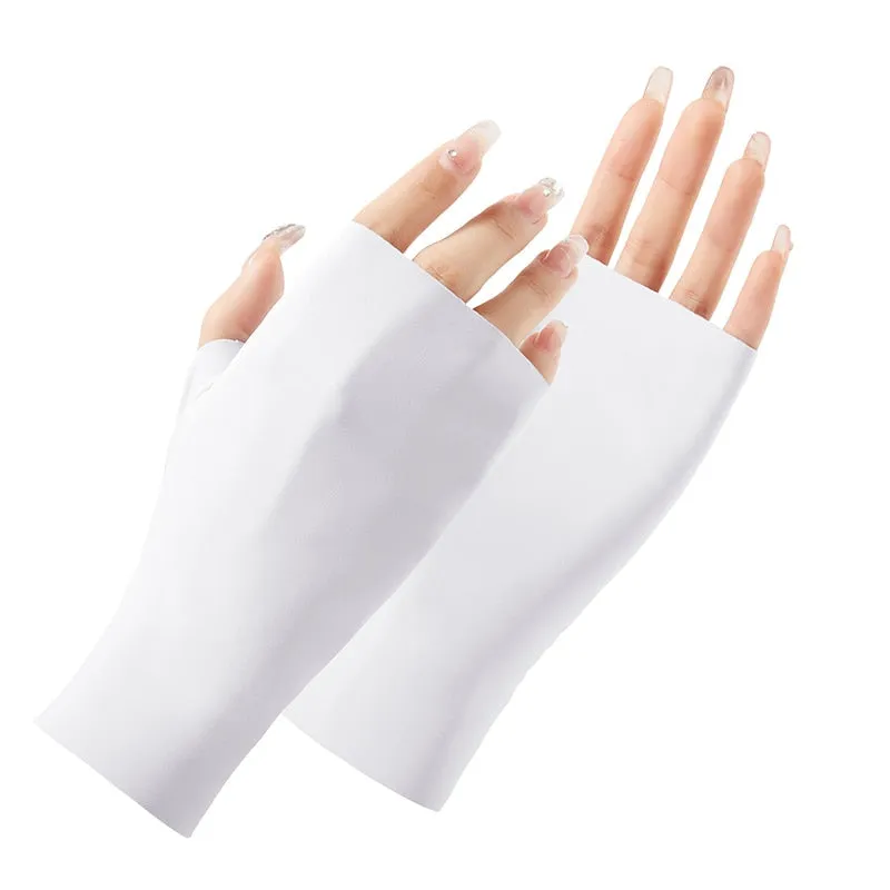 Ice Silk Half-Finger Thin Stretchy UV Protection Gloves for Women