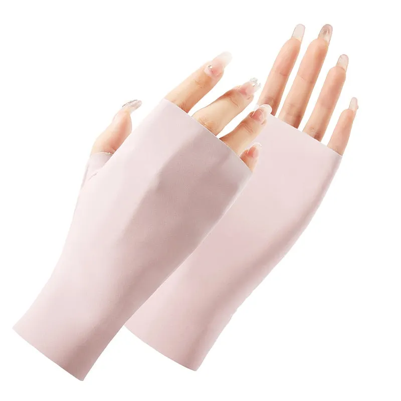 Ice Silk Half-Finger Thin Stretchy UV Protection Gloves for Women