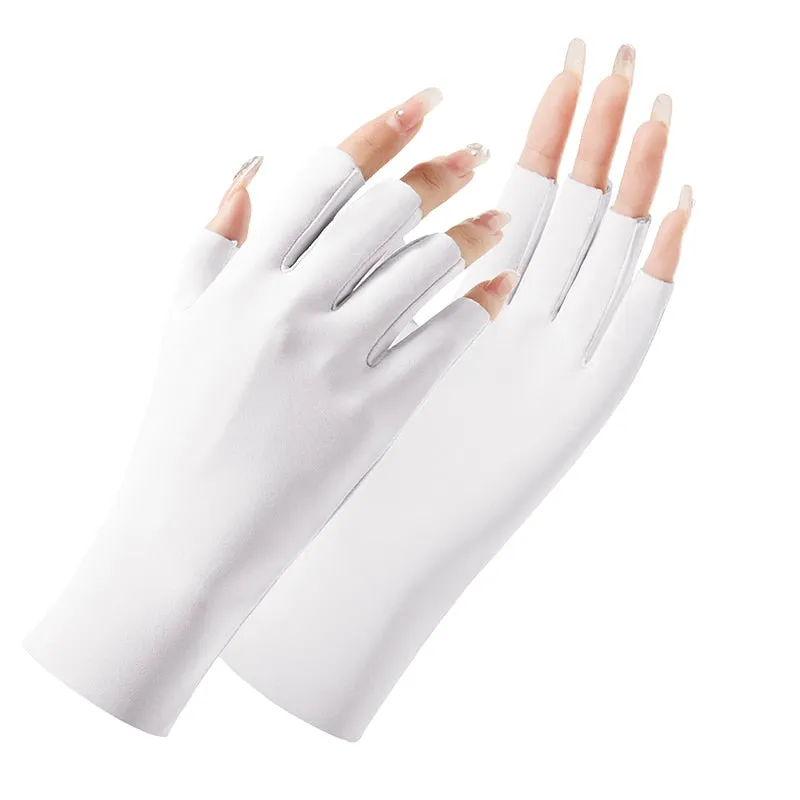 Ice Silk Half-Finger Thin Stretchy UV Protection Gloves for Women