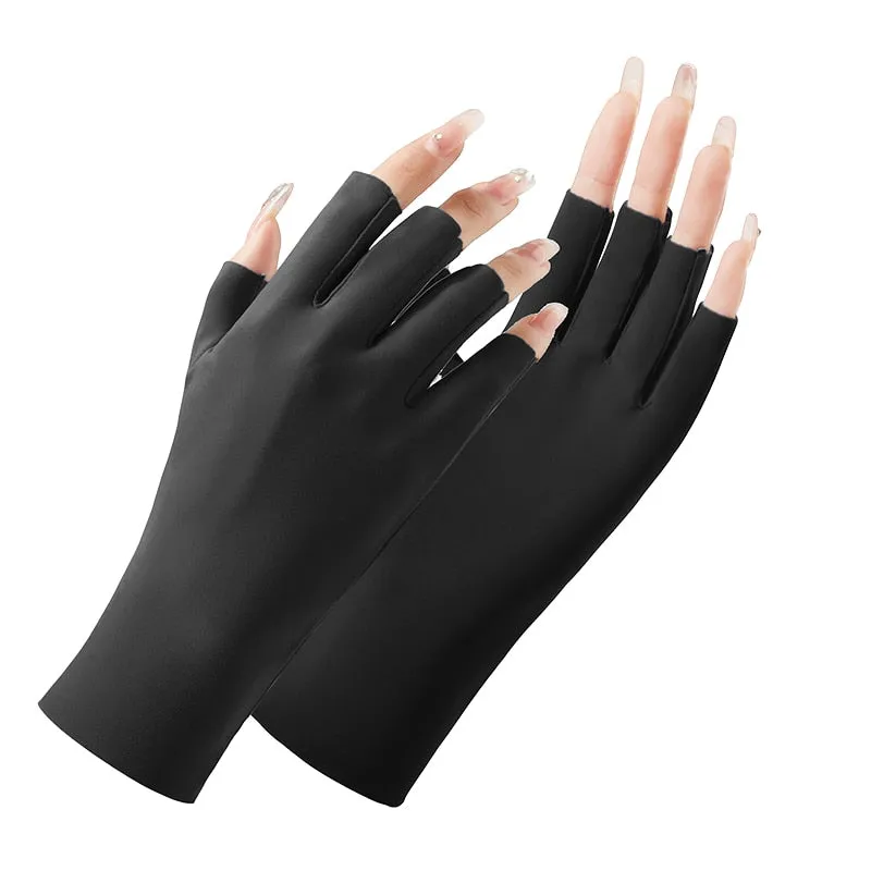 Ice Silk Half-Finger Thin Stretchy UV Protection Gloves for Women