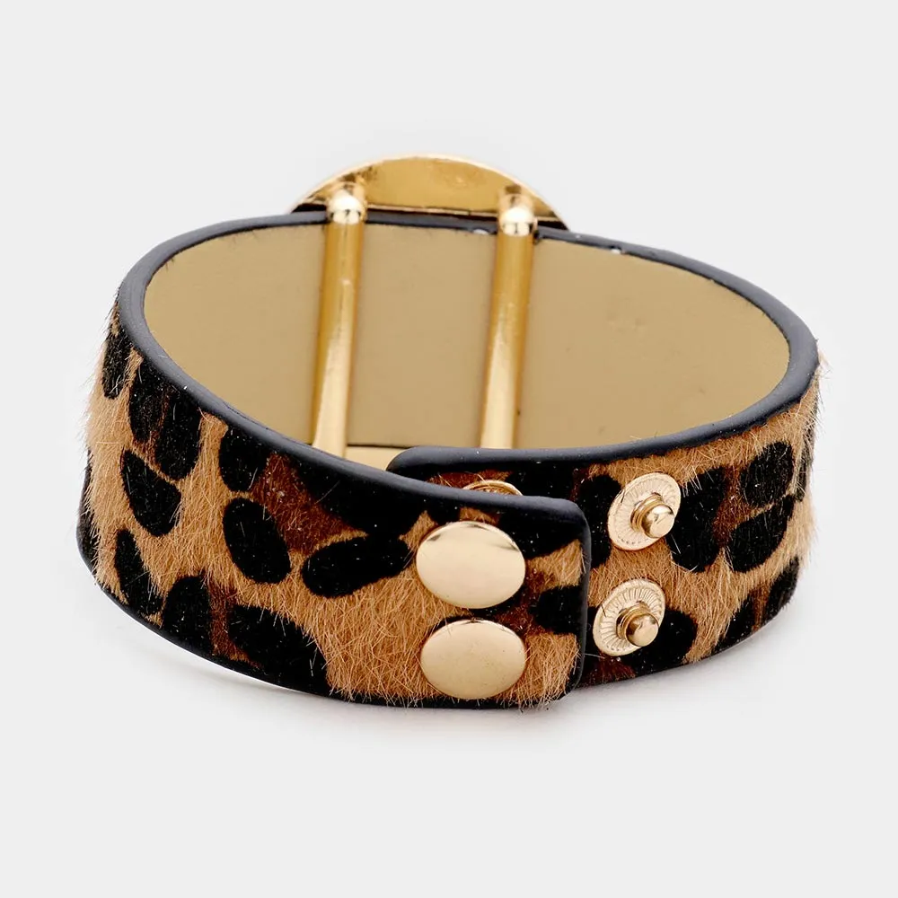 iLLASPARKZ Leopard Faux Fur Open Circle Bracelet