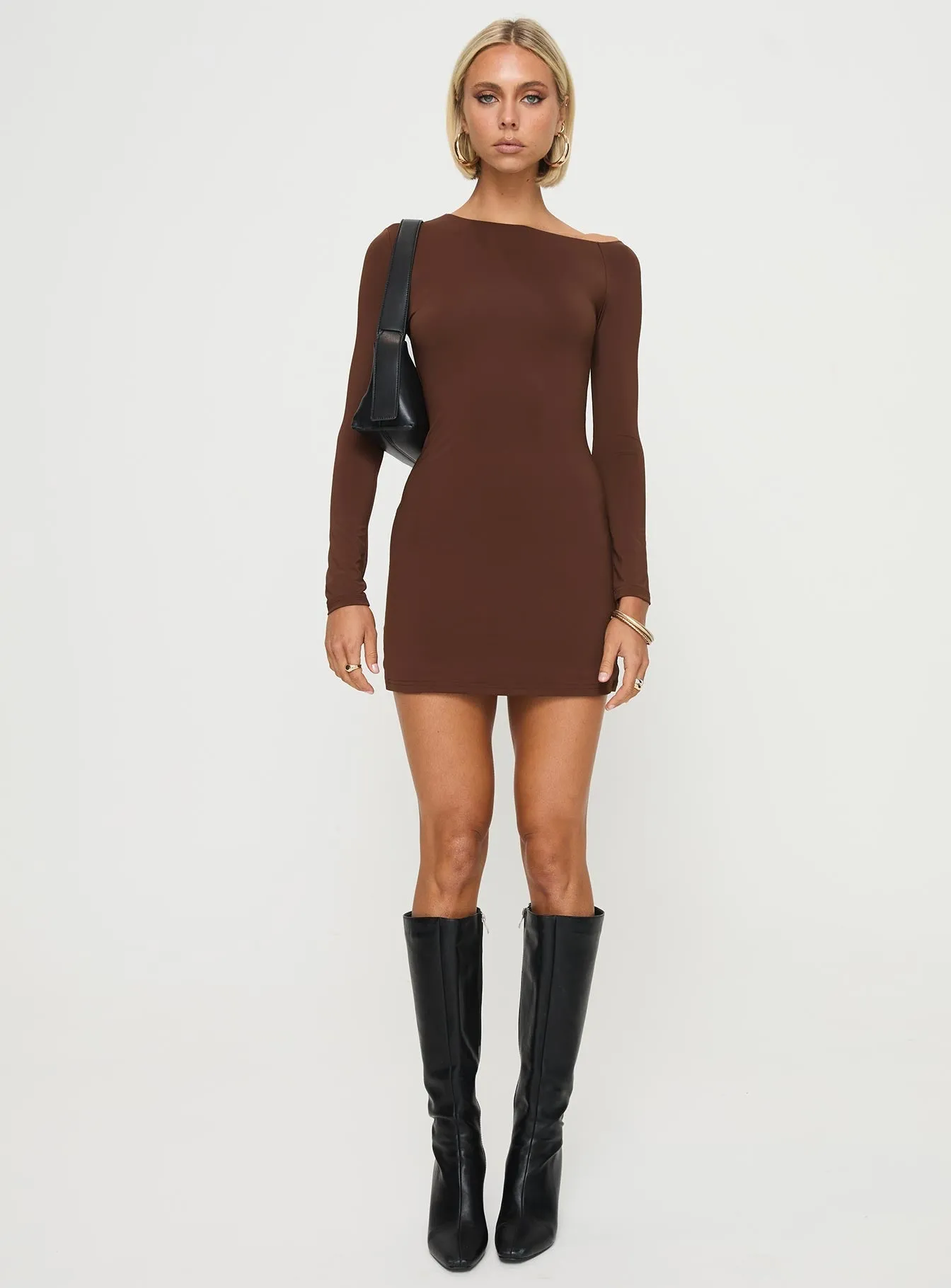 Kataline Long Sleeve Mini Dress Chocolate