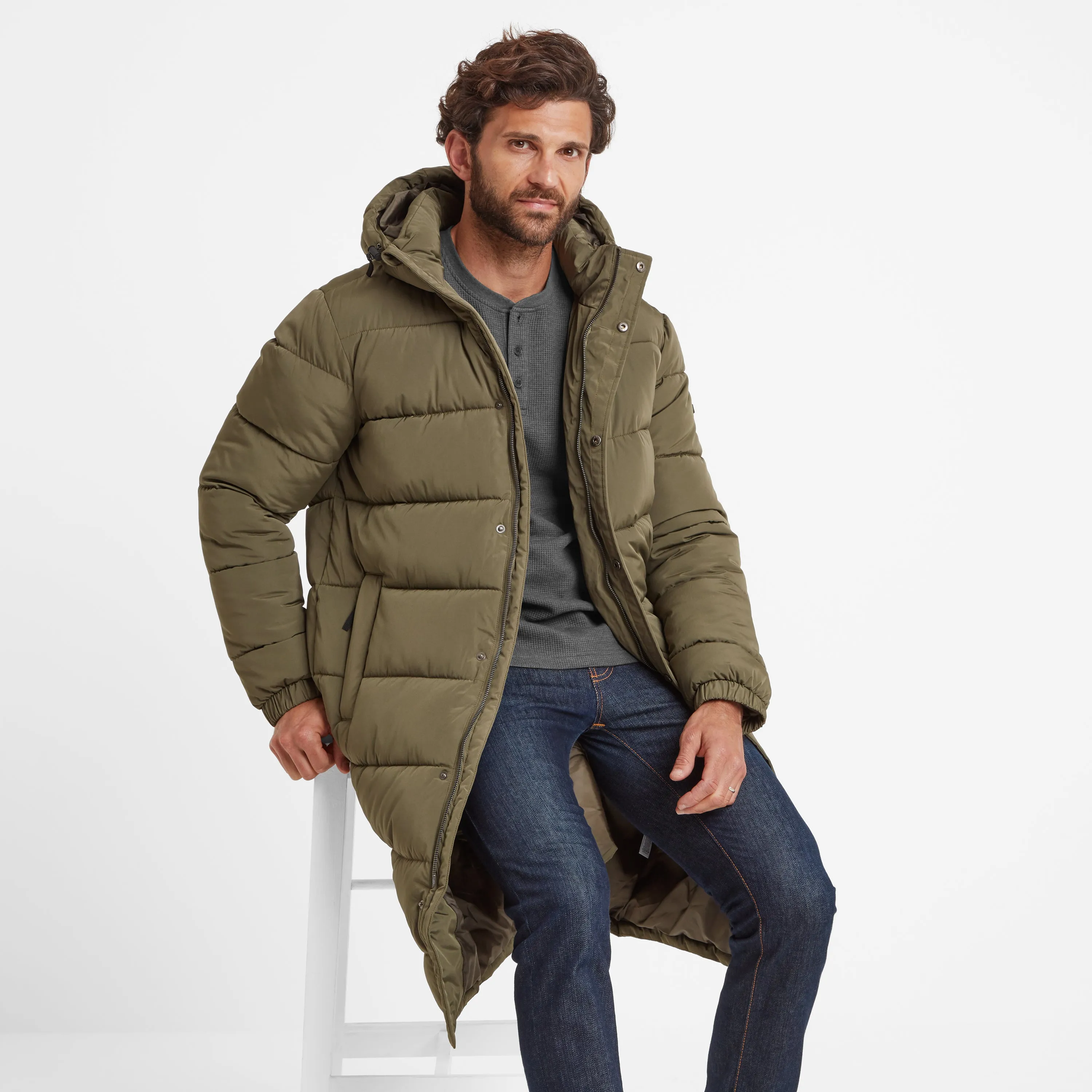 Langrick Mens Long Padded Jacket - Khaki