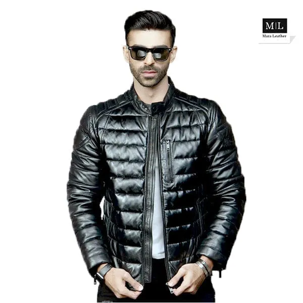 Men's Black Genuine Leather Fully Padded Motorcycle Style Jacket