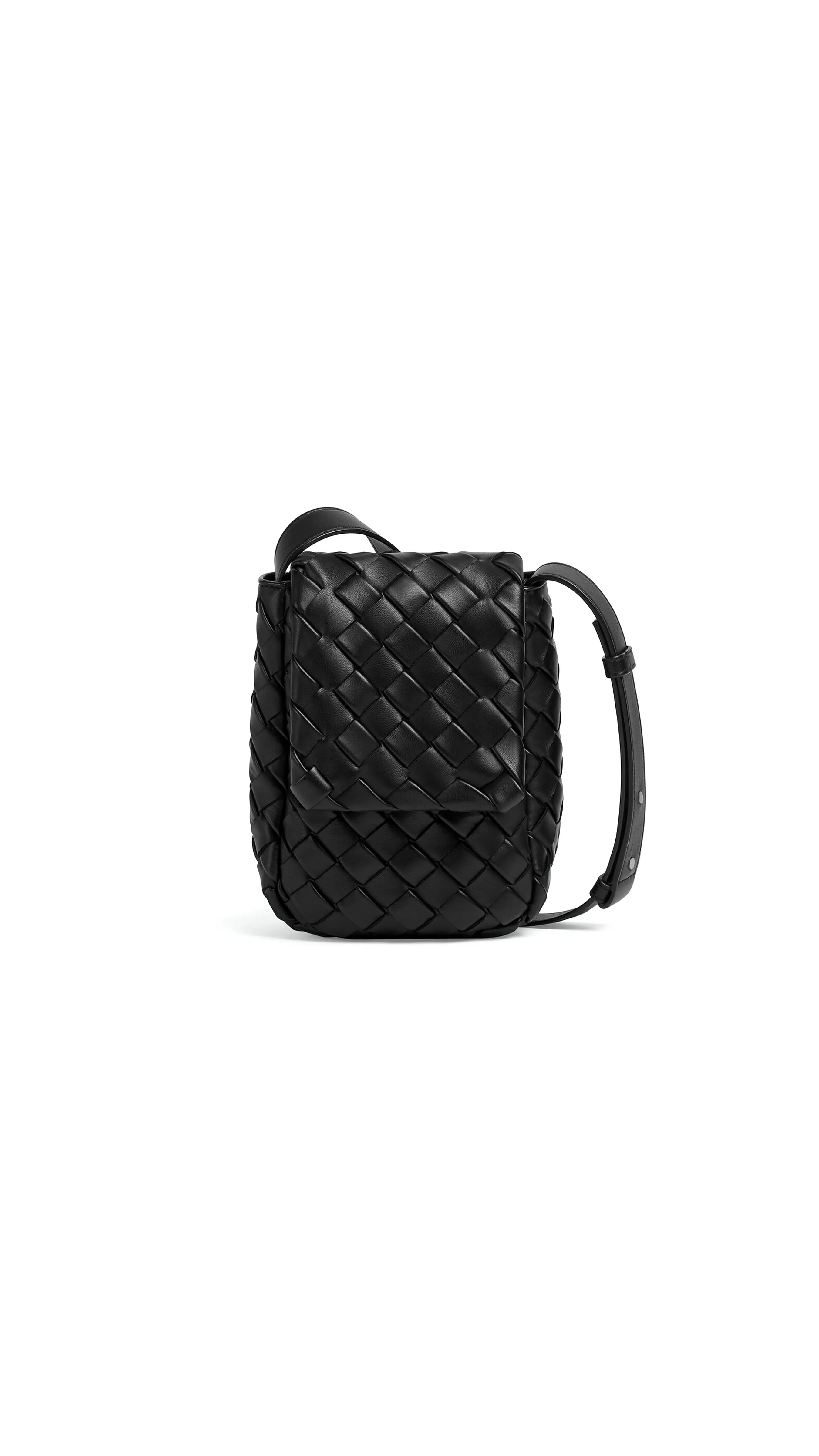 Mini Vertical Cobble In Padded Intreccio Nappa - Black