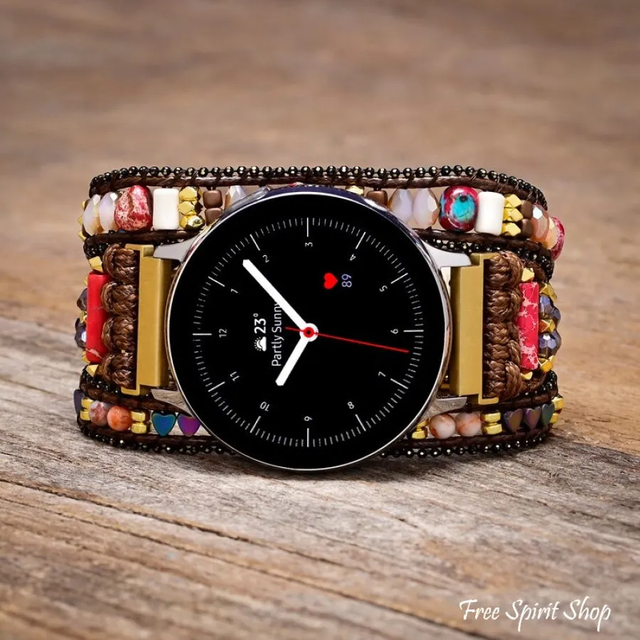 Mixed Beads & Brown Cord Samsung / Garmin Watch Band