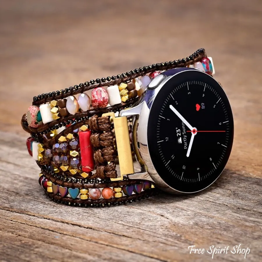 Mixed Beads & Brown Cord Samsung / Garmin Watch Band