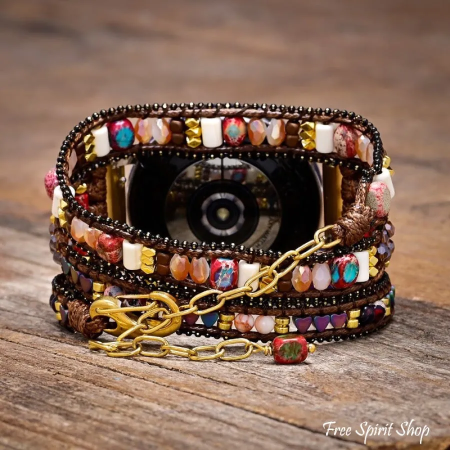 Mixed Beads & Brown Cord Samsung / Garmin Watch Band