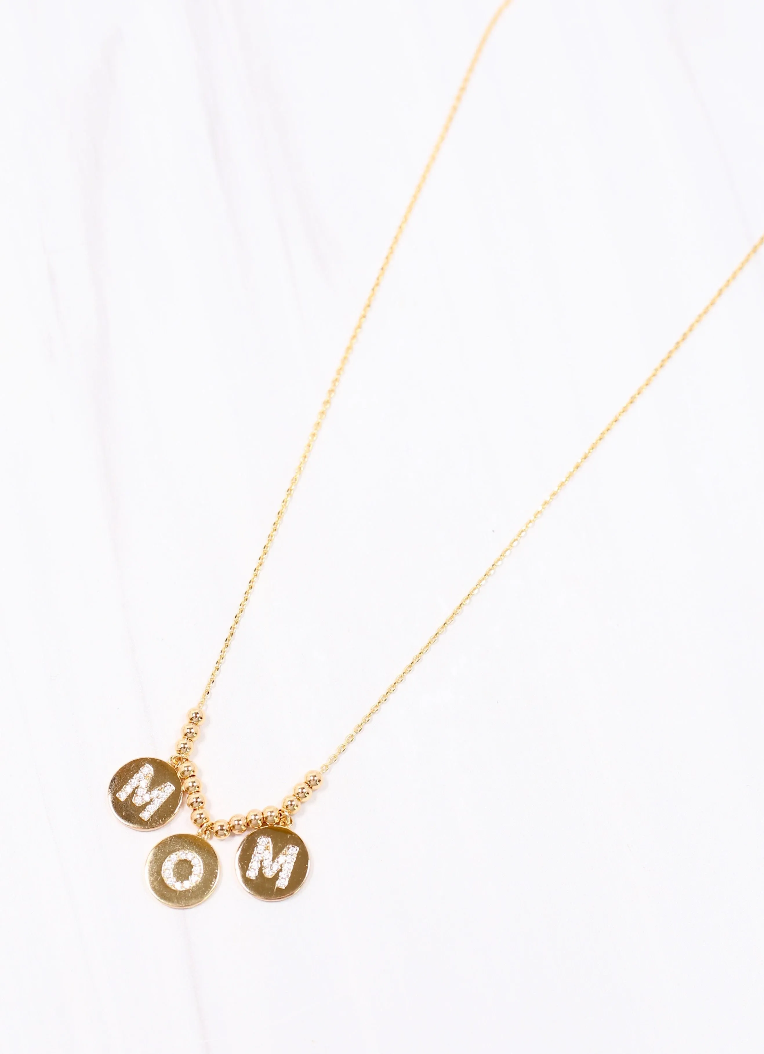 Mom Disc CZ Necklace GOLD