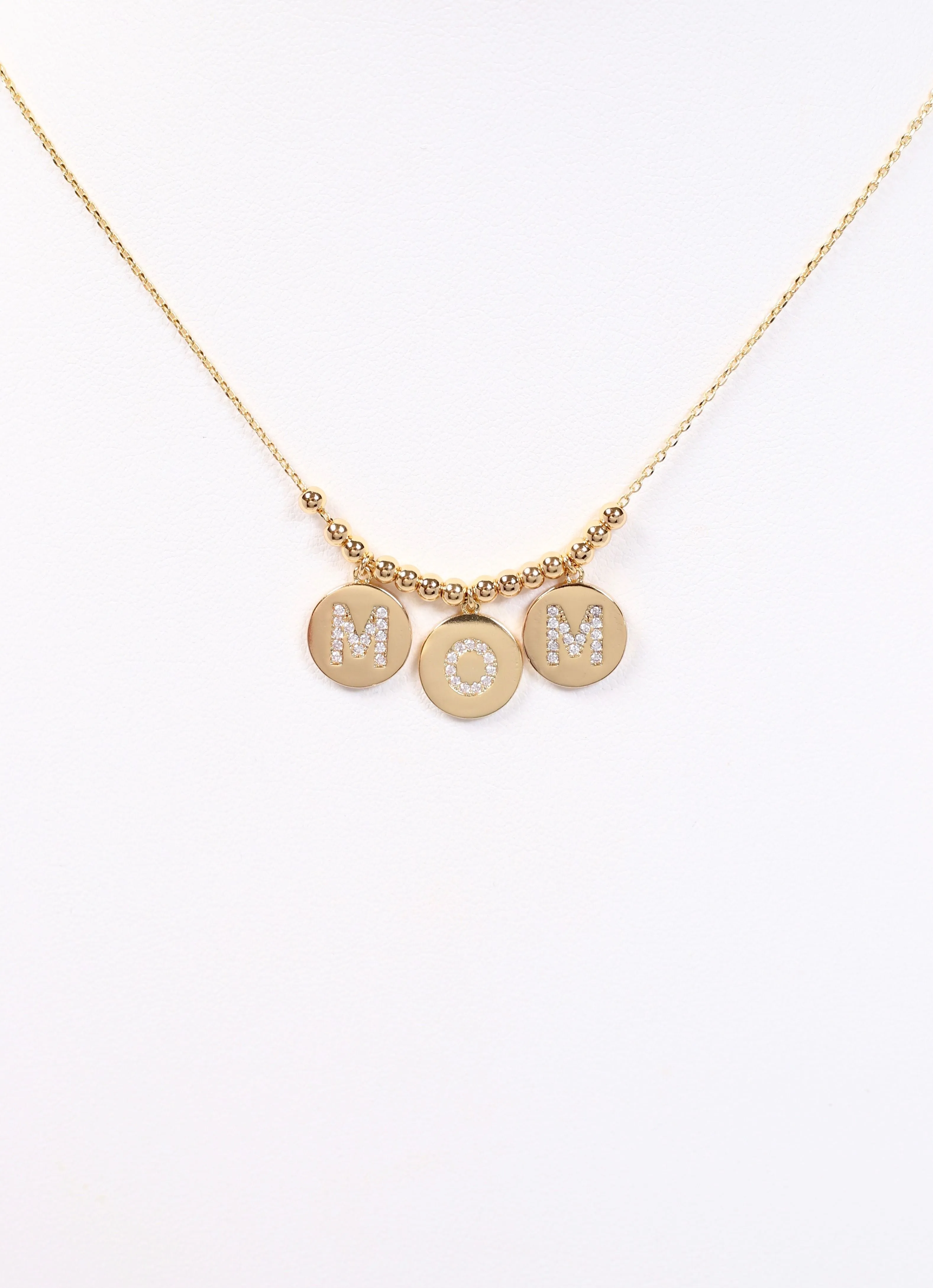 Mom Disc CZ Necklace GOLD