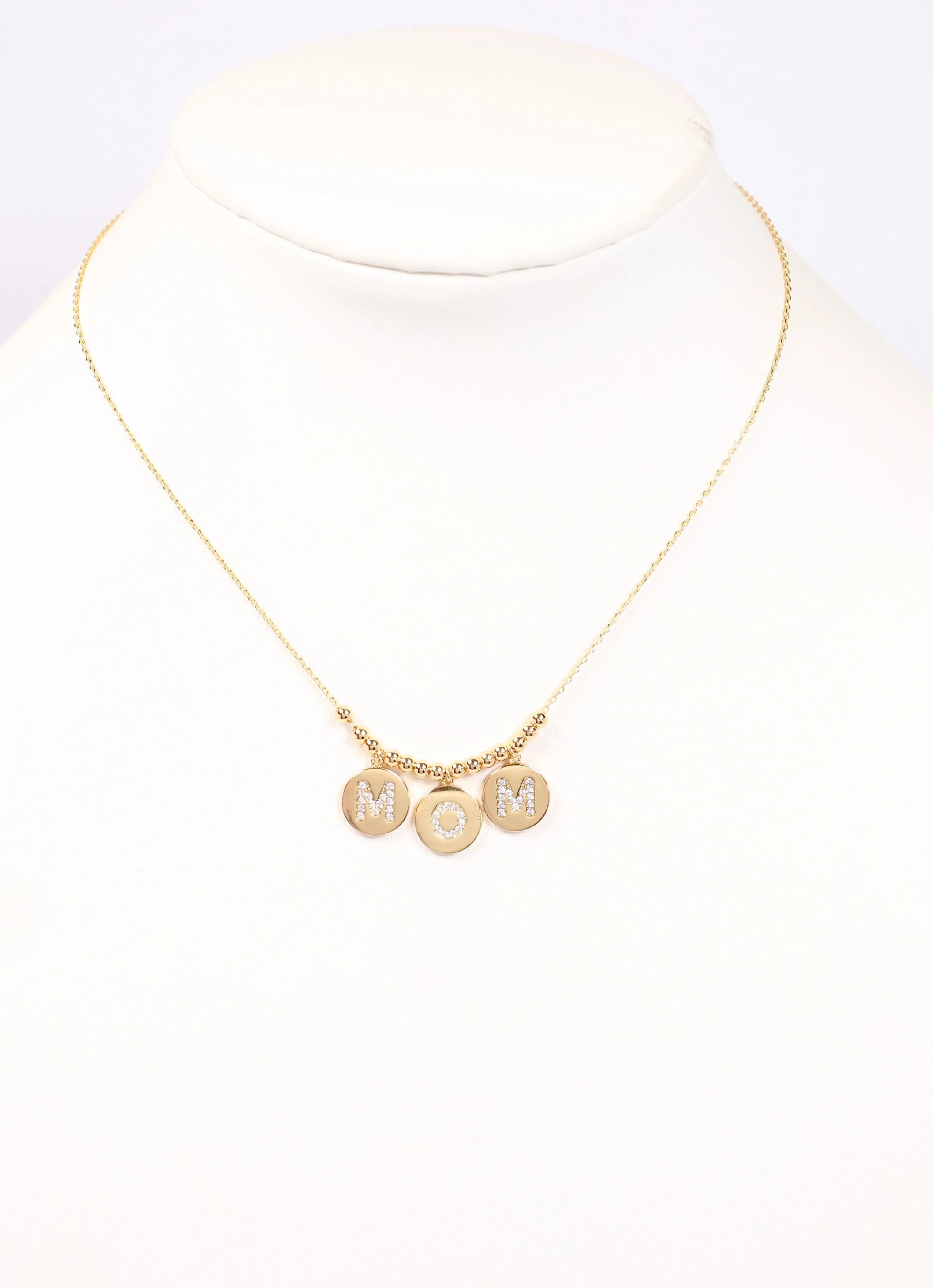 Mom Disc CZ Necklace GOLD