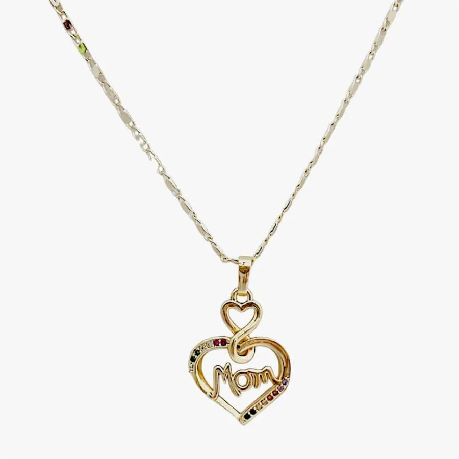 Mom multicolor heart gold-filled chain necklace