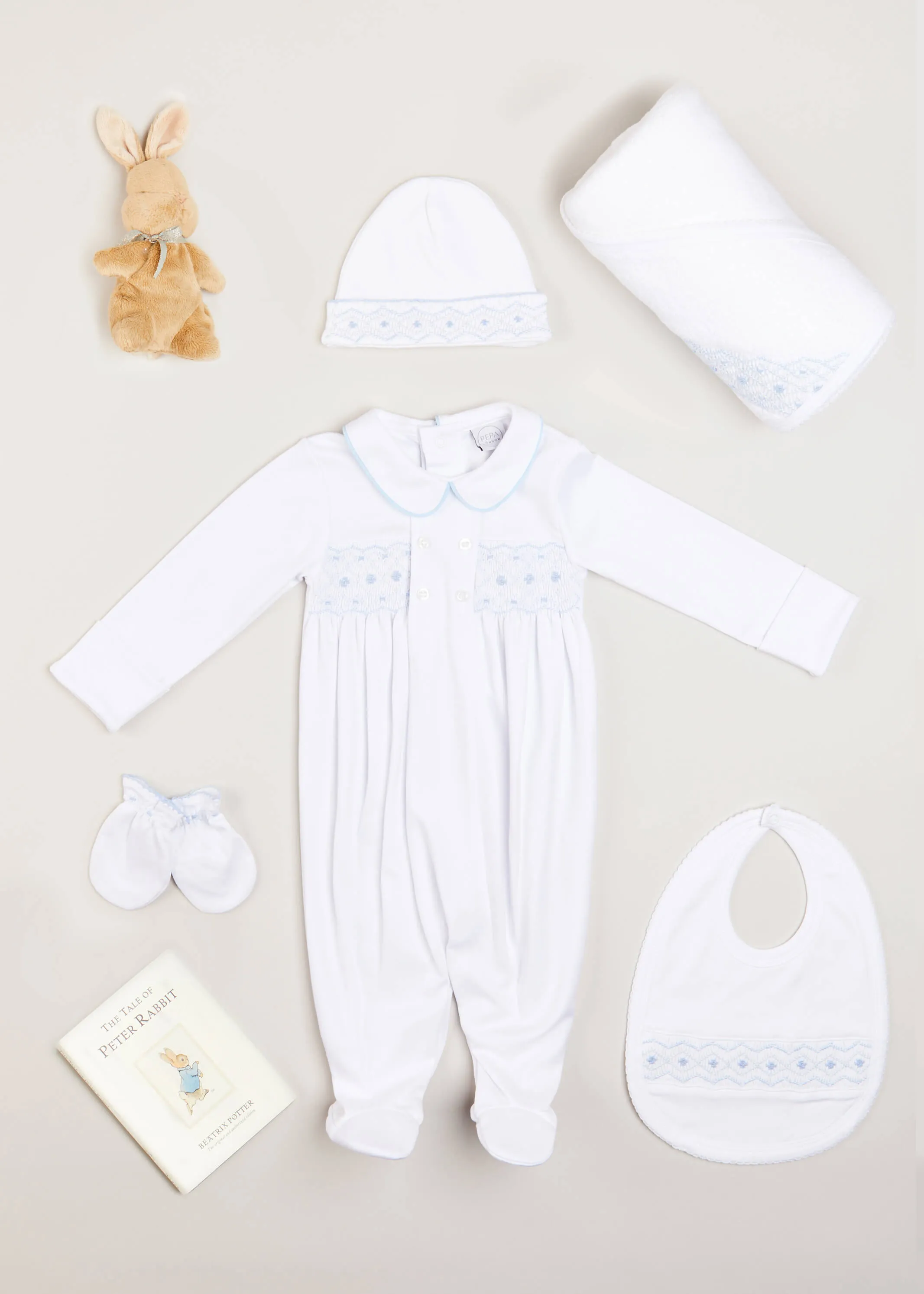 Newborn Hand Smocked Gift Set in Blue