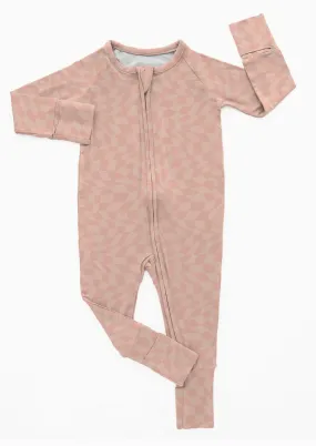 OLLC BAMBOO ROMPER | PEACHY WAVY CHECKERED