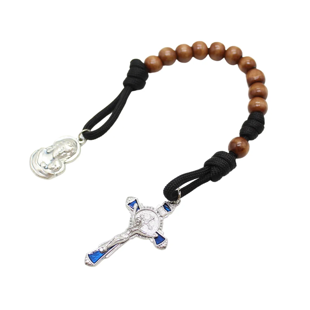 Paracord Wood Pocket Rosary with Medal - One Decade