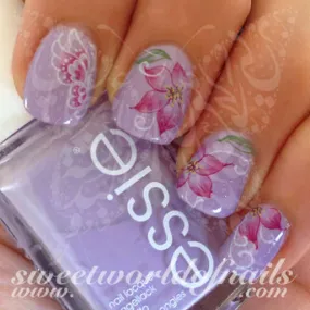 Pink Flowers Nail Art Water Decals Transfers Wraps