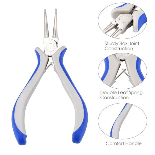 Pliers, Carbon Steel Jewelry Pliers, Round Nose, Blue And White, 12.5cm