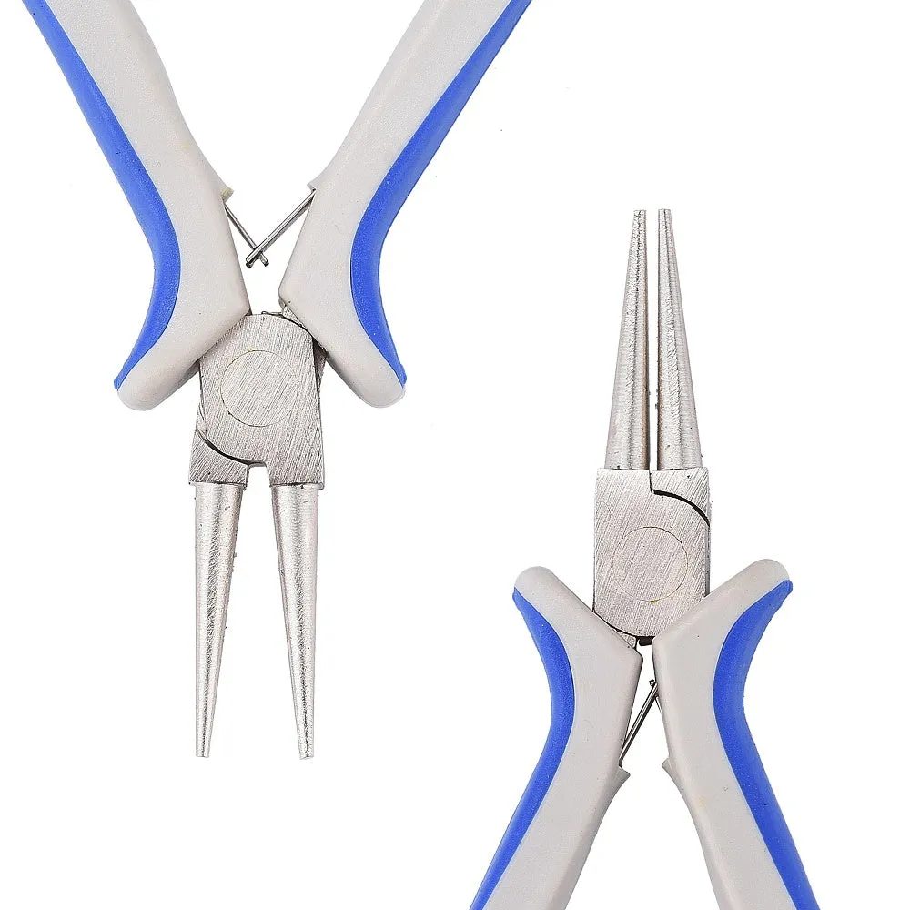 Pliers, Carbon Steel Jewelry Pliers, Round Nose, Blue And White, 12.5cm