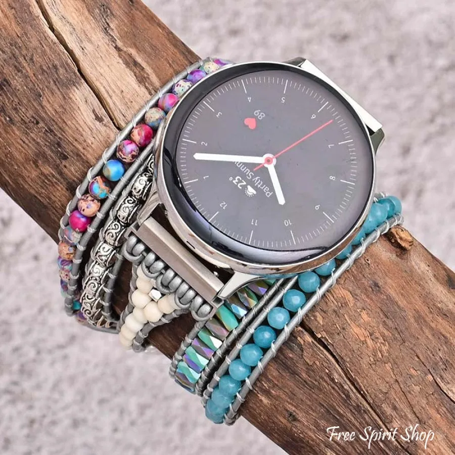 Purple Jasper & Aqua Blue Bead Samsung / Garmin Watch Band