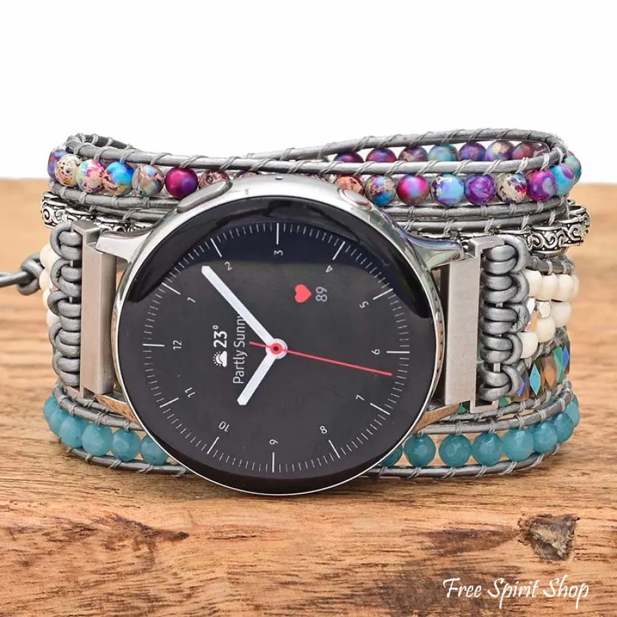 Purple Jasper & Aqua Blue Bead Samsung / Garmin Watch Band